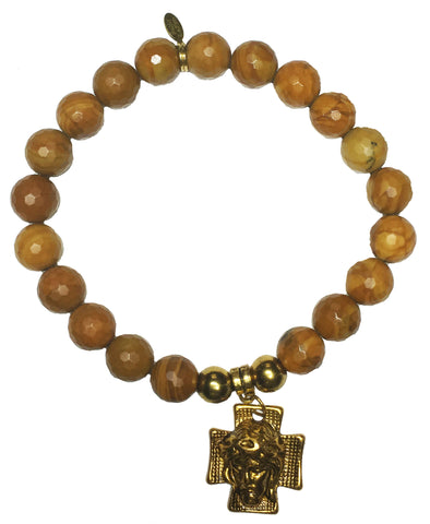 Faceted Natural Wood and Hematite Cross Bracelet