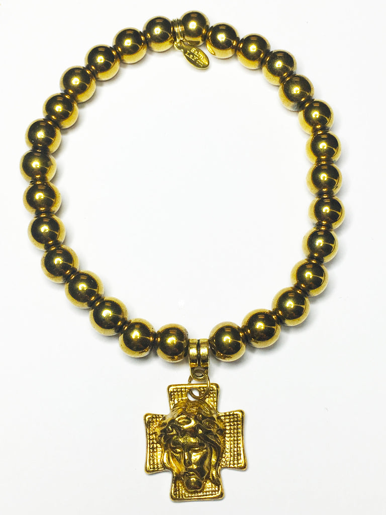 Hematite Gold Cross Bracelet