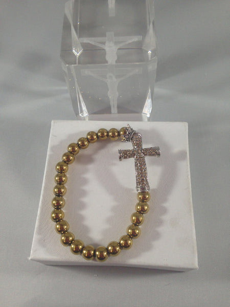 Gold Rhinestone Cross Bracelet