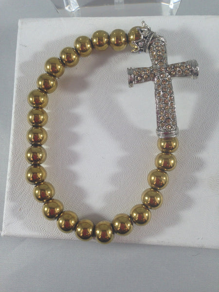 Gold Rhinestone Cross Bracelet