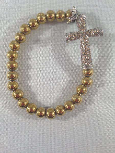 Gold Rhinestone Cross Bracelet