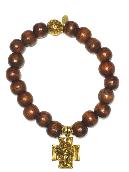 Natural Wood Cross Bracelet